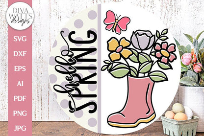 Hello Spring SVG | Floral Boots Spring Time Design