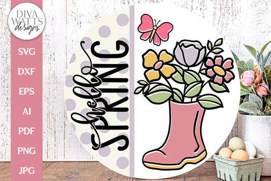 Hello Spring SVG | Floral Boots Spring Time Design