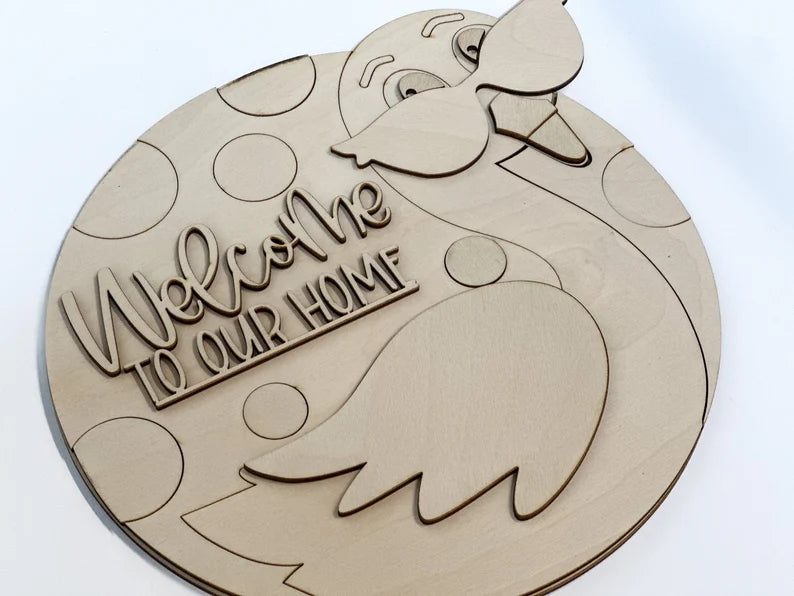 Welcome To Our Home Glowforge SVG | Round Flamingo With Sunglasses Sign | Door Hanger
