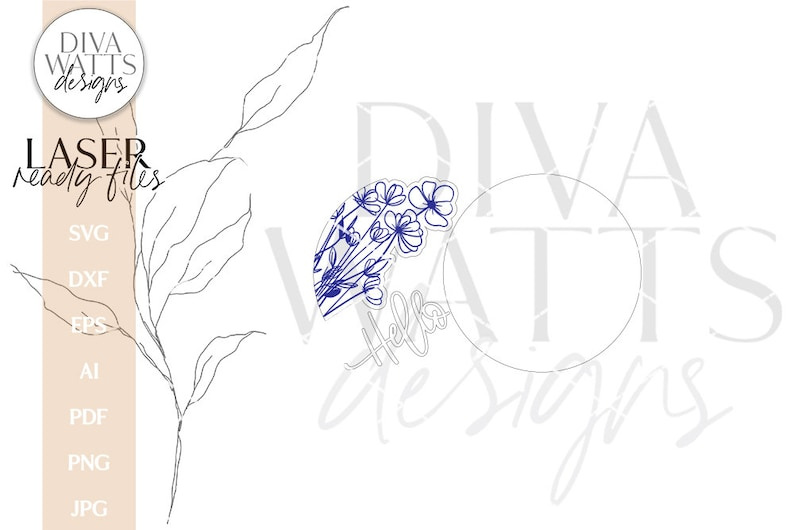 Hello With Wildflowers Glowforge Laser SVG | Floral Door Hanger Design