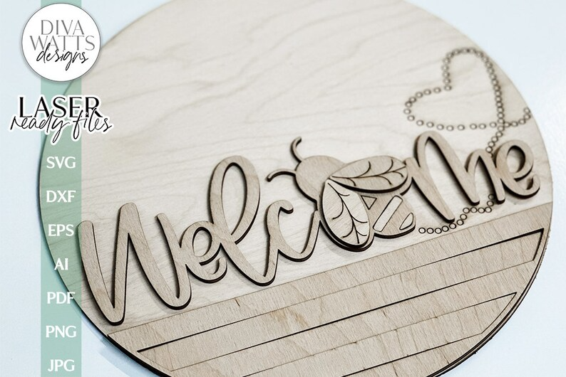 Welcome With Bee Glowforge Laser SVG | Door Hanger Design