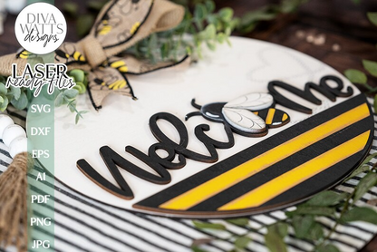 Welcome With Bee Glowforge Laser SVG | Door Hanger Design