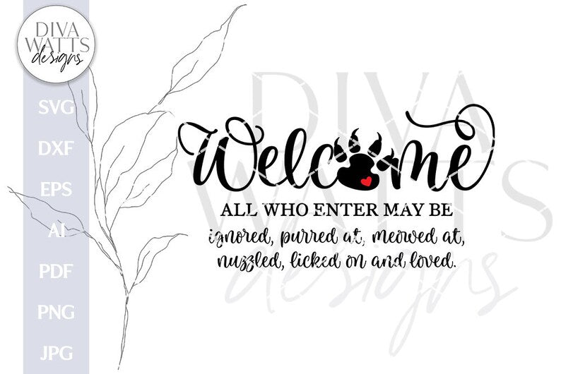 Welcome SVG | Cat Lover's Design Funny Feline Sign With Cat Claws & Paw