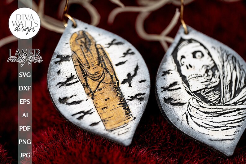 Egyptian Mummy & Tomb Glowforge Earrings SVG Halloween Mummy Earrings SVG Tomb Earrings SVG Eqyptian Mummy Laser Earrings Glowforge Earrings