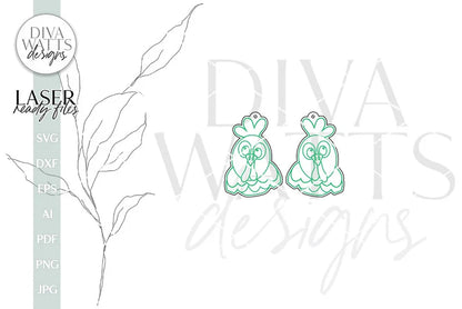 Funny Chicken Earrings Glowforge SVG Laser Chicken Earrings Laser File Cute Chicken Jewelry For Laser