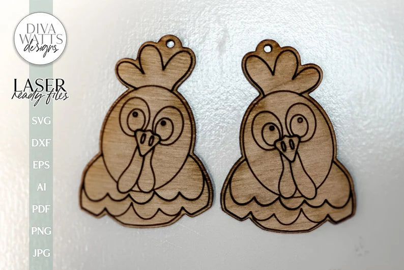 Funny Chicken Earrings Glowforge SVG Laser Chicken Earrings Laser File Cute Chicken Jewelry For Laser