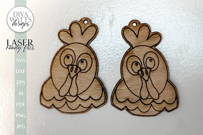 Funny Chicken Earrings Glowforge SVG Laser Chicken Earrings Laser File Cute Chicken Jewelry For Laser