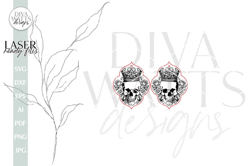 Skull With Crown Earrings SVG For Laser Earrings With Skull for Halloween Earrings For Glowforge Skulls Earrings SVG Halloween Earring SVG