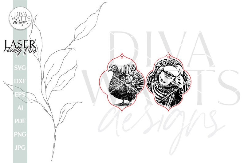 Turkey Earrings SVG For Laser Fall Earrings Realistic Turkey Glowforge Earrings SVG For Laser Turkey Earrings SVG Autumn Earrings svg