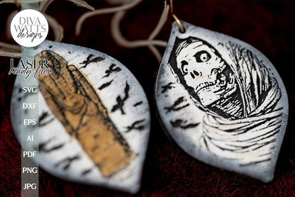 Egyptian Mummy & Tomb Glowforge Earrings SVG Halloween Mummy Earrings SVG Tomb Earrings SVG Eqyptian Mummy Laser Earrings Glowforge Earrings