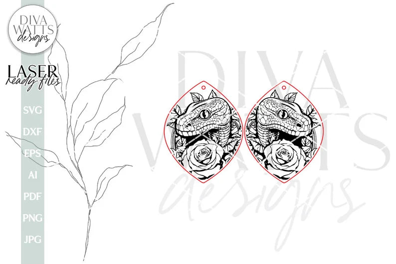 Snake And Rose Earrings SVG For Laser Earrings With Serpentfor Halloween Earrings Glowforge Snake Earrings SVG Halloween Rose Earrings SVG