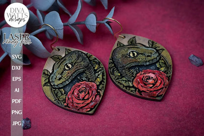 Snake And Rose Earrings SVG For Laser Earrings With Serpentfor Halloween Earrings Glowforge Snake Earrings SVG Halloween Rose Earrings SVG