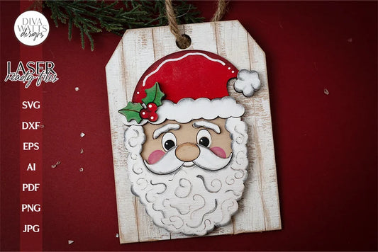 Santa SVG For Laser Christmas Tree Ornament SVG For Glowforge Christmas Tag SVG Santa Ornament For Laser svg Christmas Santa Tag svg