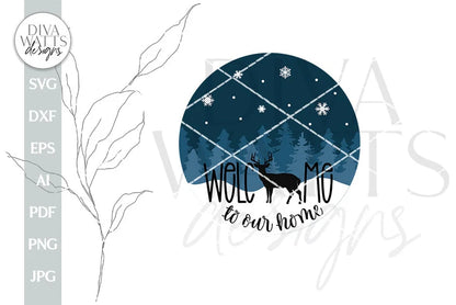 Welcome To Our Home DWD Winter Deer Scene SVG Deer SVG Welcome Winter svg Winter Door Hanger svg Farmhouse Christmas svg Farmhouse Sign