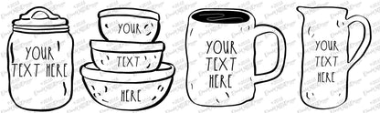 SVG Farmhouse Artwork Bundle Mixing Bowls Mug Pitcher Canister Birdhouse & Skinny Farmhouse Font | Instant Download | DXF Clipart Vinyl PNG