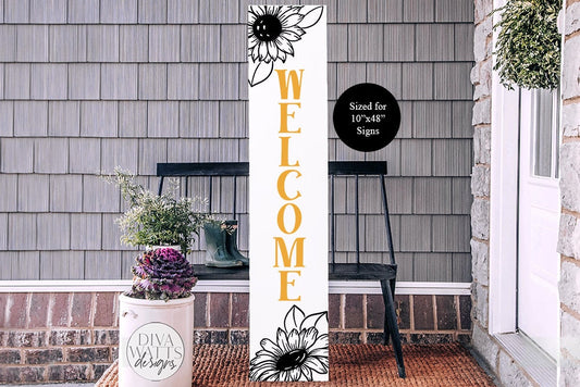Sunflower Welcome Vertical SVG | Farmhouse Porch Sign | DXF and More