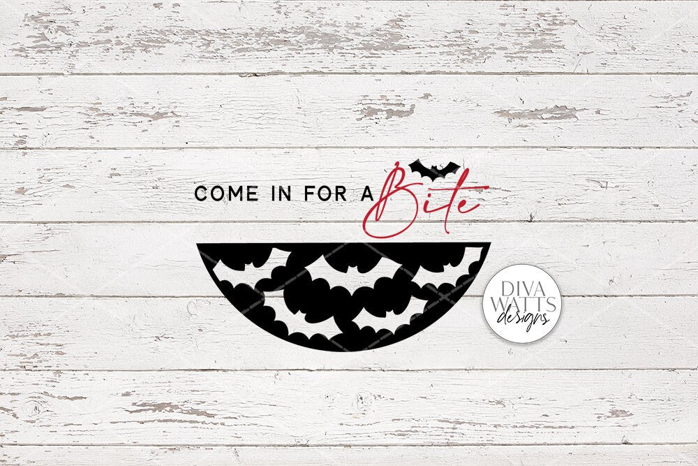 Come In For A Bite SVG | Halloween Bat / Vampire Round Sign Design