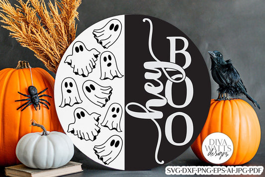 Hey Boo Ghost SVG | Halloween Round Design