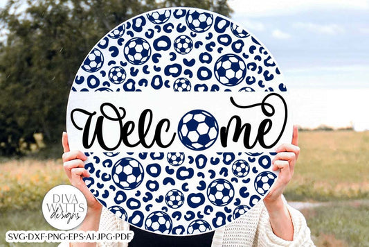 Welcome With Soccer and Leopard Pattern SVG | Soccer Design