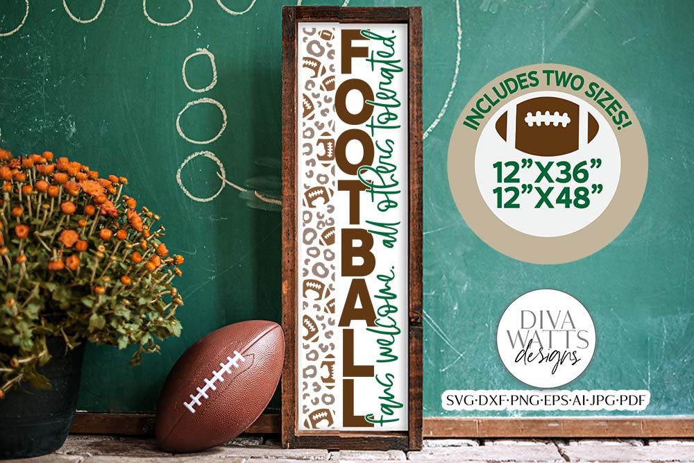 Football & Leopard Print Vertical SVG | Porch Sign Design | 2 Sizes Included!