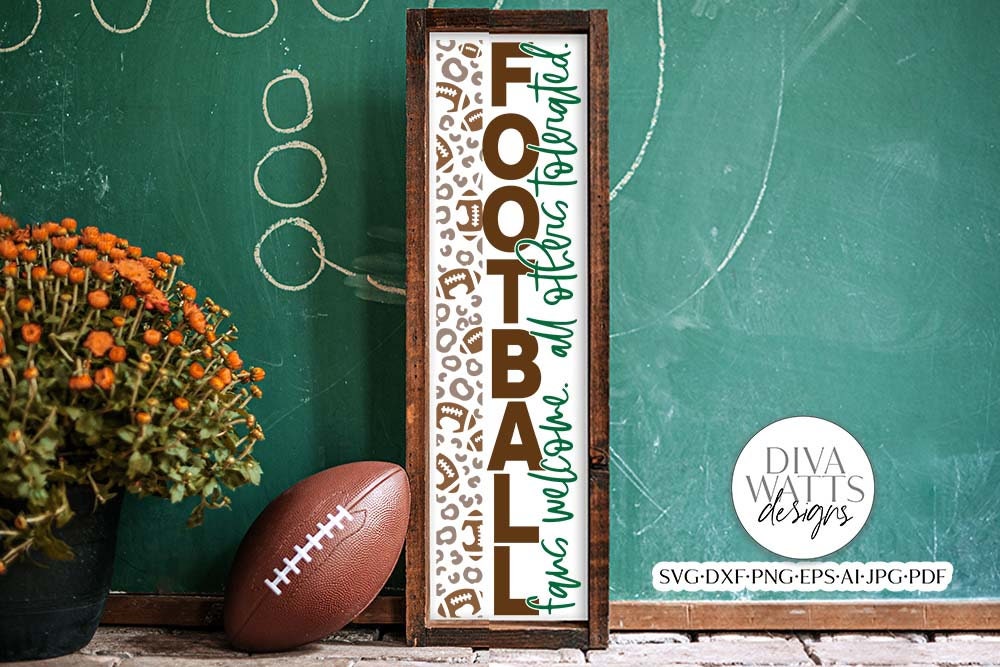 Football & Leopard Print Vertical SVG | Porch Sign Design | 2 Sizes Included!