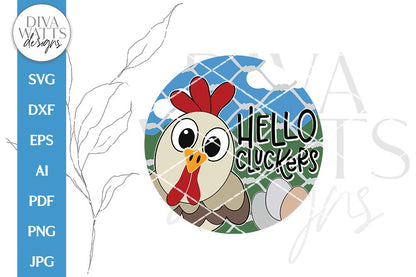 Hello Cluckers SVG | Farm Chicken Door Hanger Design