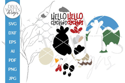 Hello Cluckers SVG | Farm Chicken Door Hanger Design