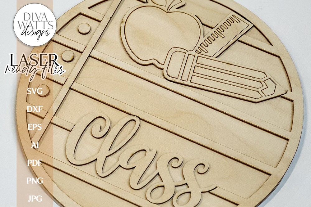 Teacher Class Laser SVG | Classroom Notebook Paper Door Hanger | Glowforge Design