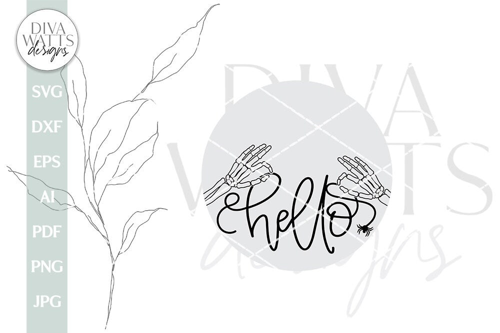 Hello Skeleton SVG For Halloween Door Hanger SVG For Halloween Front Door Sign For Halloween Skeleton Hands SVG Hello Halloween svg For Door