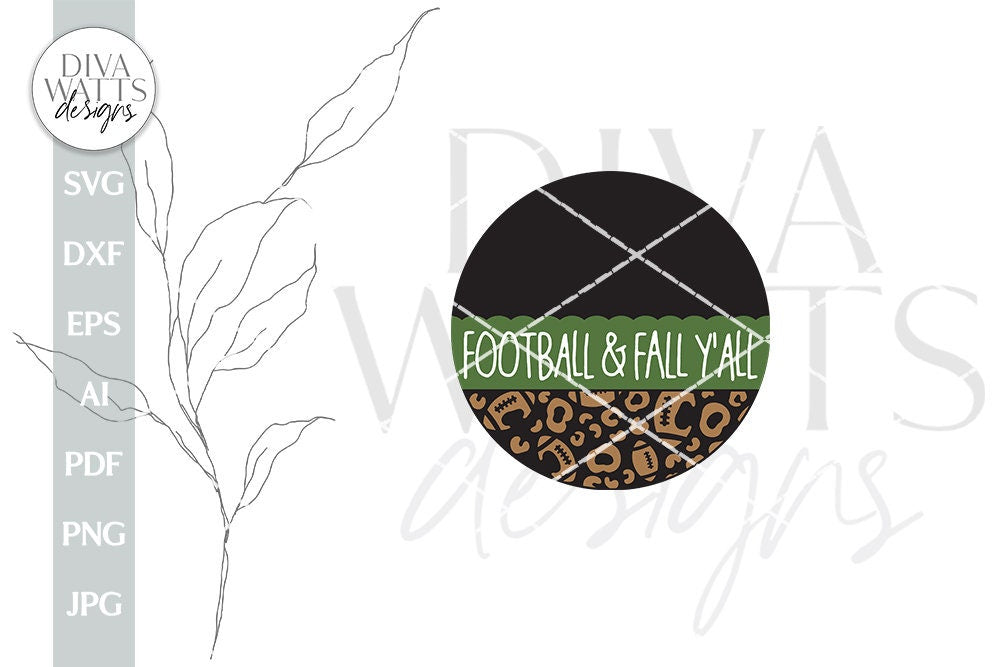 Football & Fall Y'all SVG Door Hanger SVG Football Sign svg Round Sign SVG For Fall Door Hanger svg Football Leopard Print svg For Fall Sign