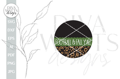 Football & Fall Y'all SVG Door Hanger SVG Football Sign svg Round Sign SVG For Fall Door Hanger svg Football Leopard Print svg For Fall Sign
