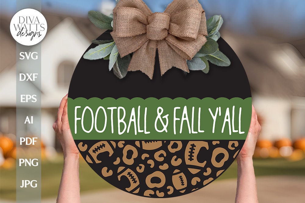 Football & Fall Y'all SVG Door Hanger SVG Football Sign svg Round Sign SVG For Fall Door Hanger svg Football Leopard Print svg For Fall Sign