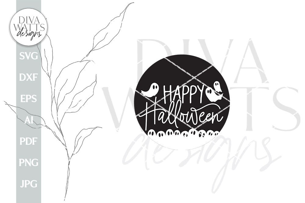 Happy Halloween SVG Halloween Ghost Door Hanger SVG Ghost svg Halloween Welcome SVG Ghost Sign svg Front Porch Sign Halloween Svg Cut File