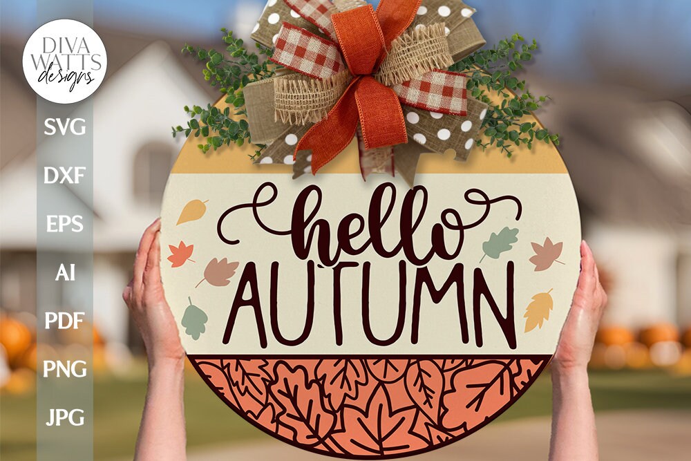 Hello Autumn SVG Door Hanger For Fall SVG Autumn Door Hanger svg Fall Leaves SVG Fall Door Hanger svg Fall Welcome svg Fall Hello svg