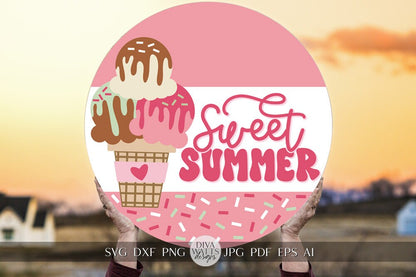 Sweet Summer SVG Summer Ice Cream Cone svg Door Hanger For Summer SVG Door Hanger SVG For Summer Sign Summer Round Sign svg Summer Round svg