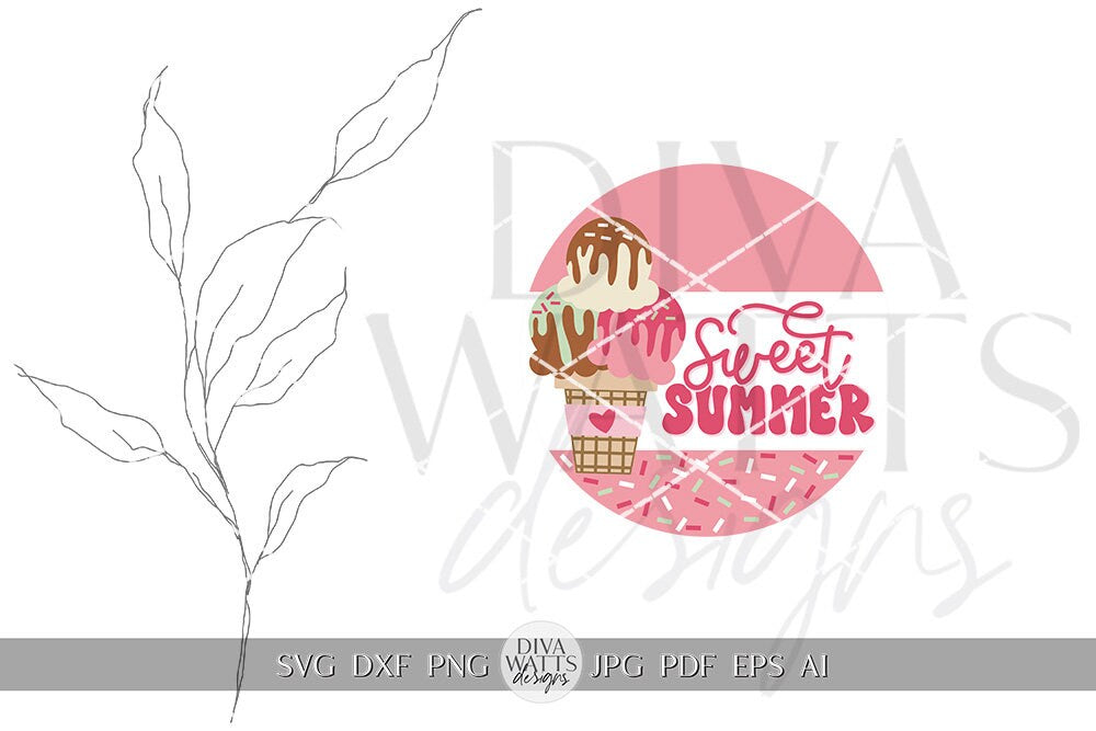 Sweet Summer SVG Summer Ice Cream Cone svg Door Hanger For Summer SVG Door Hanger SVG For Summer Sign Summer Round Sign svg Summer Round svg