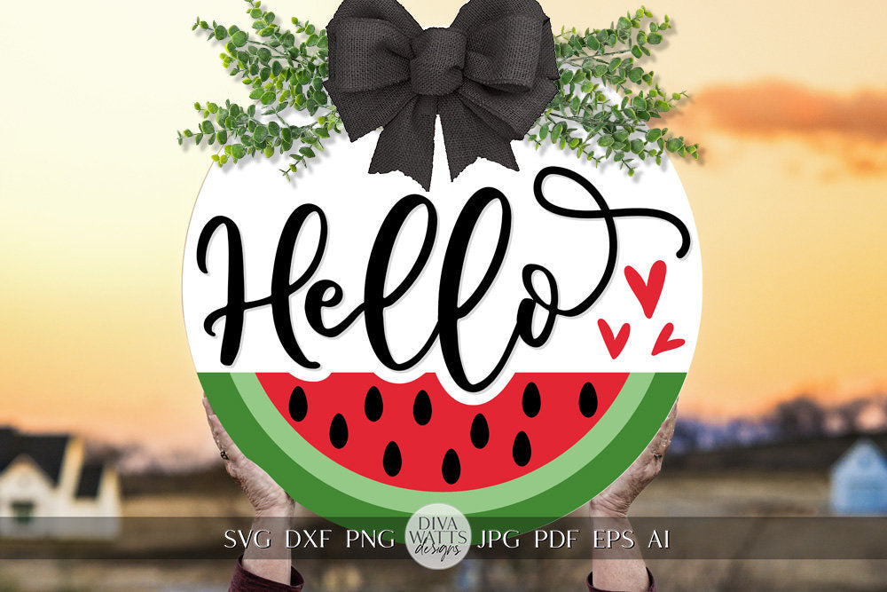 Hello SVG Summer Watermelon svg Door Hanger For Summer SVG Door Hanger SVG For Summer Sign Summer Round Sign svg Watermelon svg Cricut svg