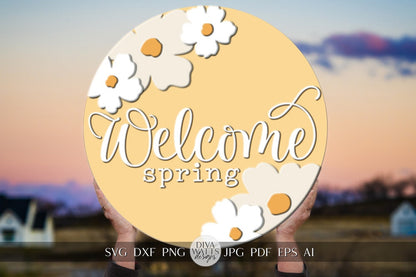 Welcome Spring SVG Daisies Welcome Sign svg Floral Welcome Sign svg Flower Door Hanger svg Spring Sign svg Cricut svg Spring Flowers svg