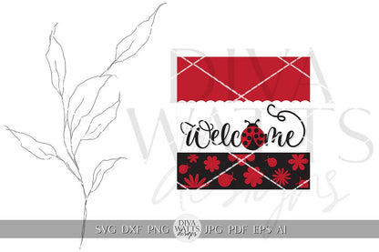Welcome SVG Spring Ladybug Square Design svg Spring Door Hanger svg Ladybug SVG for Porch sign Porch decor svg Spring svg Spring cricut svg