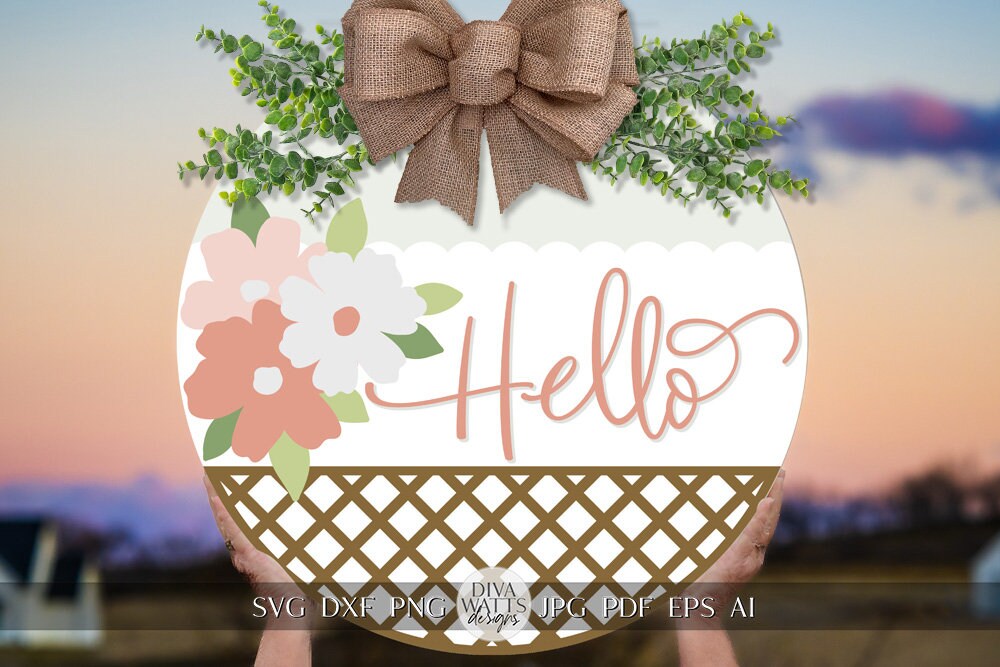 Hello SVG Spring Door Hanger SVG Spring Sign svg Spring svg Spring Flowers svg Spring Floral svg Spring Welcome svg Flowers SVG Cricut svg