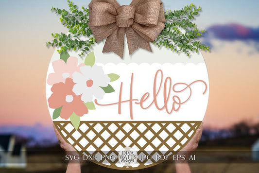 Hello SVG Spring Door Hanger SVG Spring Sign svg Spring svg Spring Flowers svg Spring Floral svg Spring Welcome svg Flowers SVG Cricut svg