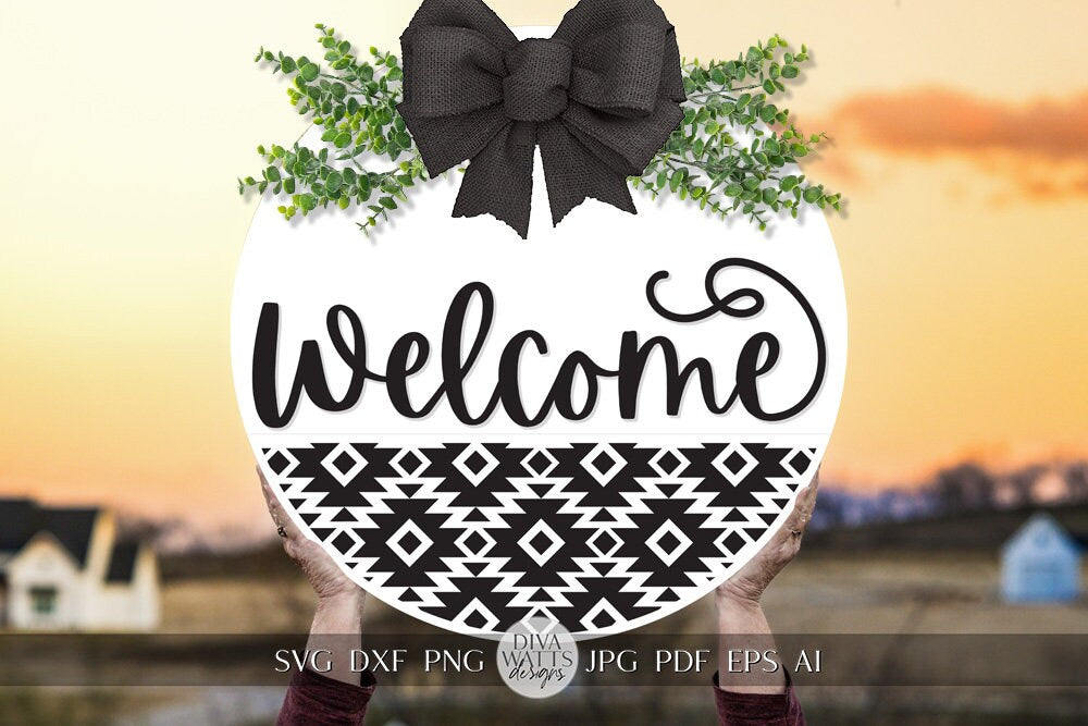 Welcome SVG Southwest Pattern svg Door Hanger SVG Aztec Pattern SVG Round Door hanger svg Aztec pattern Sign svg Cricut svg for Welcome Sign