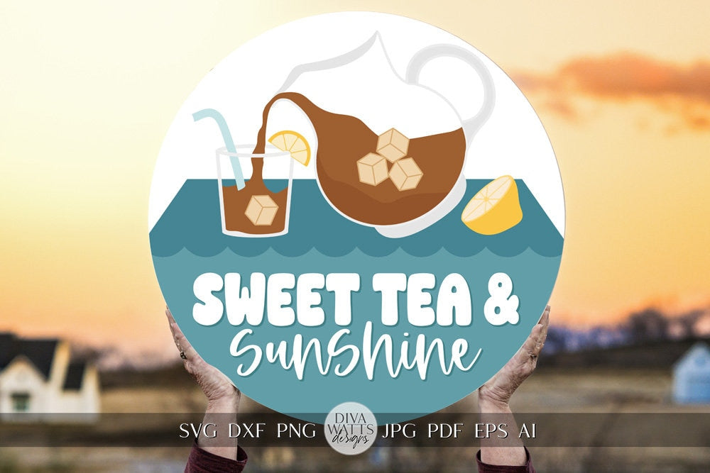 Sweet Tea And Sunshine SVG Summer Lemonade svg Door Hanger For Welcome SVG Door Hanger SVG For Summer Sign Sign svg Summer Round Cricut svg