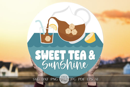 Sweet Tea And Sunshine SVG Summer Lemonade svg Door Hanger For Welcome SVG Door Hanger SVG For Summer Sign Sign svg Summer Round Cricut svg