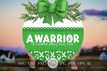 A Warrior Of Cerebral Palsy Lives Here SVG Warrior SVG Awareness Ribbon svg Cerebral Palsy Door Hanger svg Cerebral Palsy Awareness svg