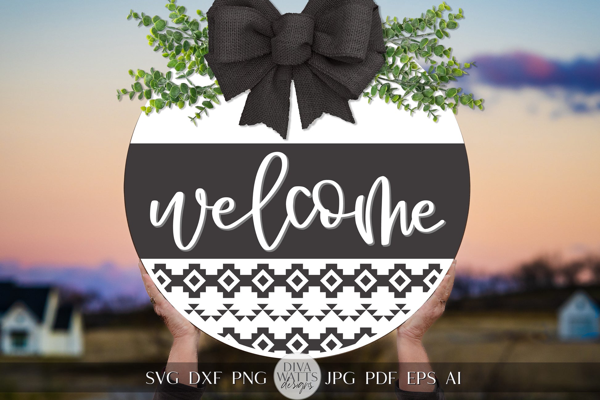 Welcome SVG Southwest Pattern svg Door Hanger SVG Aztec Pattern SVG Round Door hanger svg Aztec pattern Sign svg Cricut svg for Welcome svg
