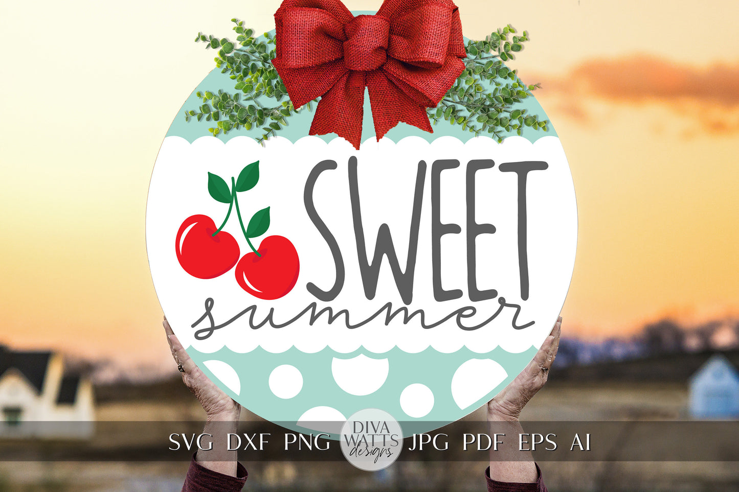 Sweet Summer SVG Summer Cherries svg Door Hanger For Summer SVG Door Hanger SVG For Summer Sign Summer Round Sign svg Summer Round svg