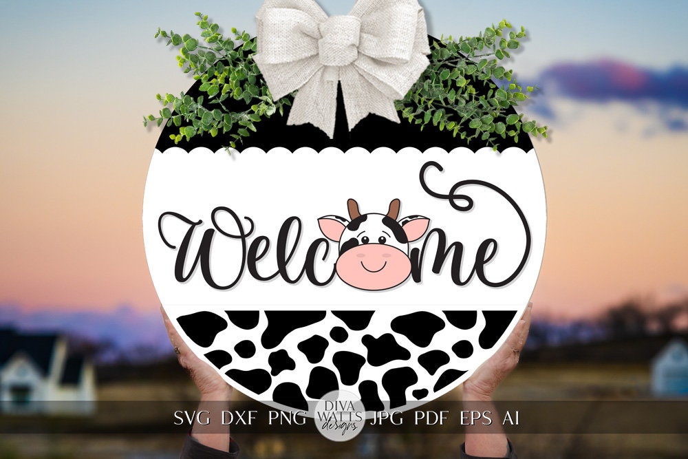 Welcome SVG Cute Cow Door Hanger svg Cow svg Cow Door Sign svg Farm svg Farmhouse Door Hanger svg Cricut Cow SVG Cow Sign svg Cow Decor svg