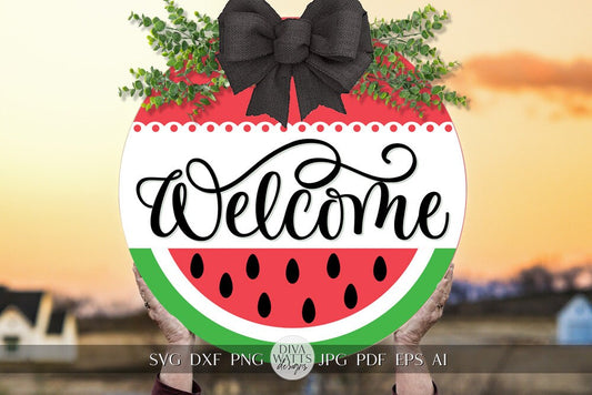Welcome SVG Summer Watermelon svg Door Hanger For Summer SVG Door Hanger SVG For Summer Sign Summer Round Sign svg Watermelon svg Cricut svg