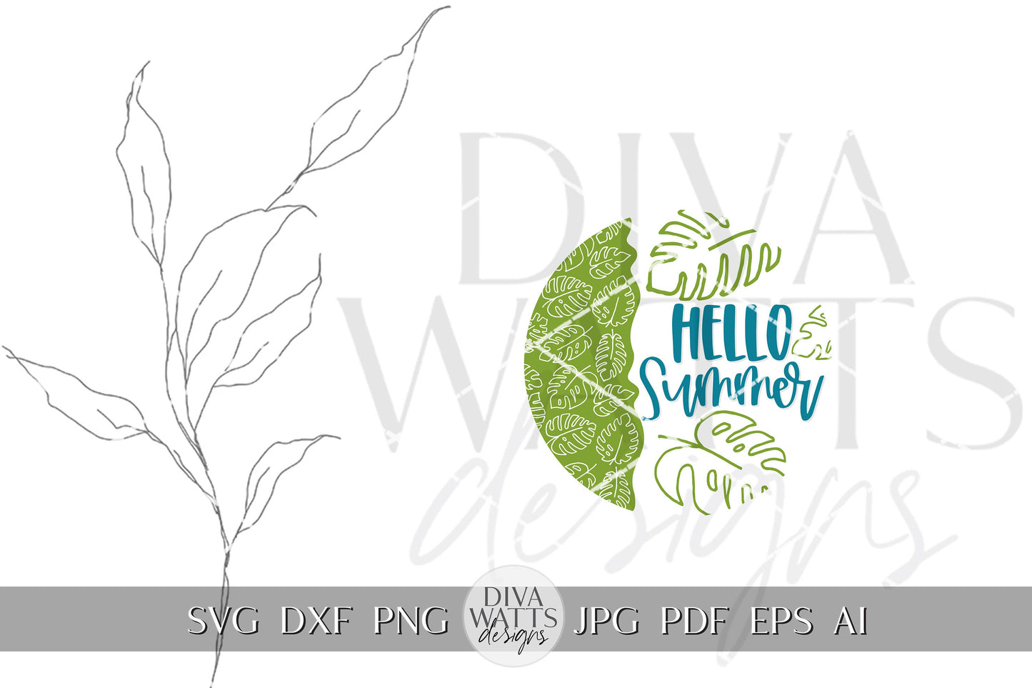Hello Summer SVG Tropical Round Design svg Summer Door Hanger svg Monstera SVG for Porch sign Porch svg Summer svg Summer cricut svg